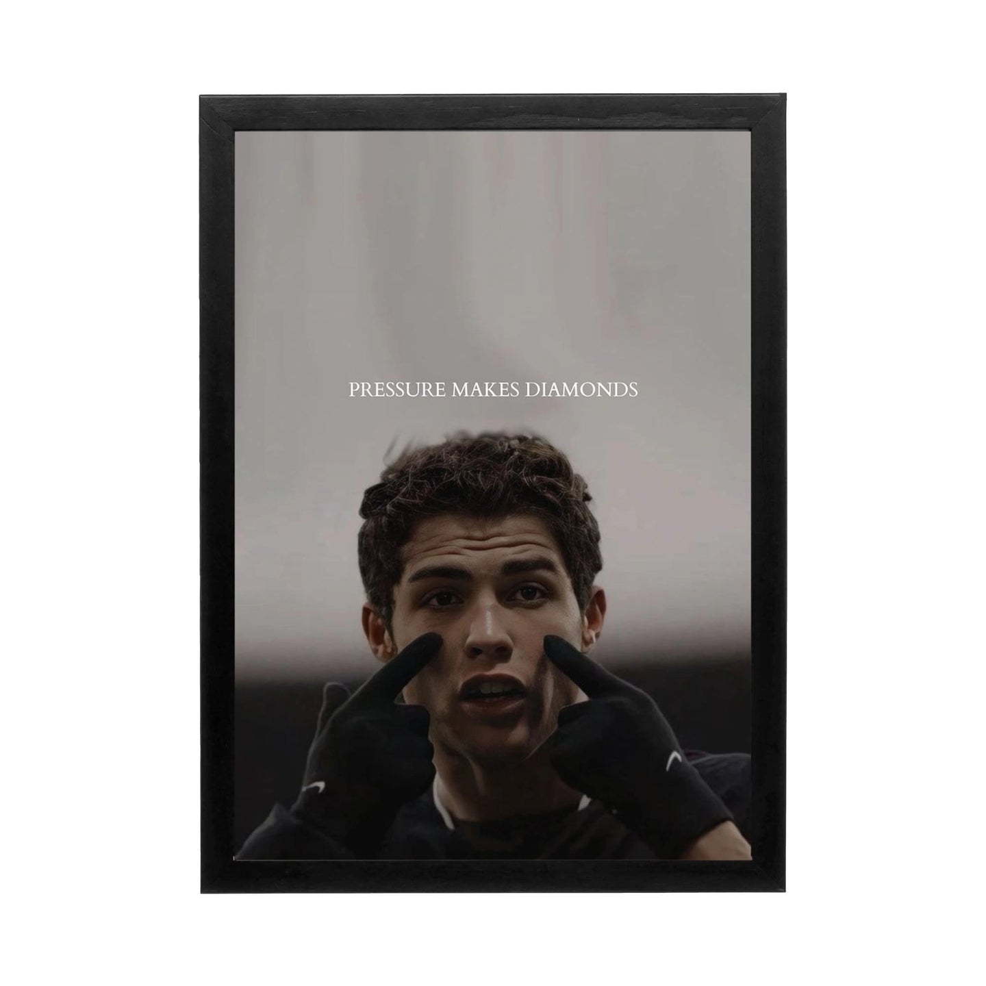 Dynamic wall art featuring a young man with intense expression and dramatic lighting for a modern office or gym.