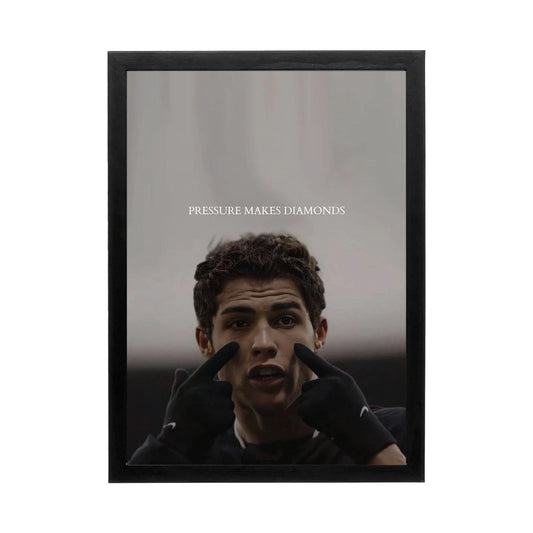 Dynamic wall art featuring a young man with intense expression and dramatic lighting for a modern office or gym.