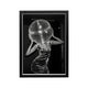 Black and white editorial print of a figure with mirrored sphere head, high contrast monochrome wall art for modern interiors