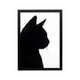 Black cat silhouette in high contrast monochrome framed wall art for minimalist living room or hallway decor