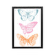 Three pastel butterflies in blue, pink, and orange on white, preppy Y2K wall art for bedroom, dorm, or vanity