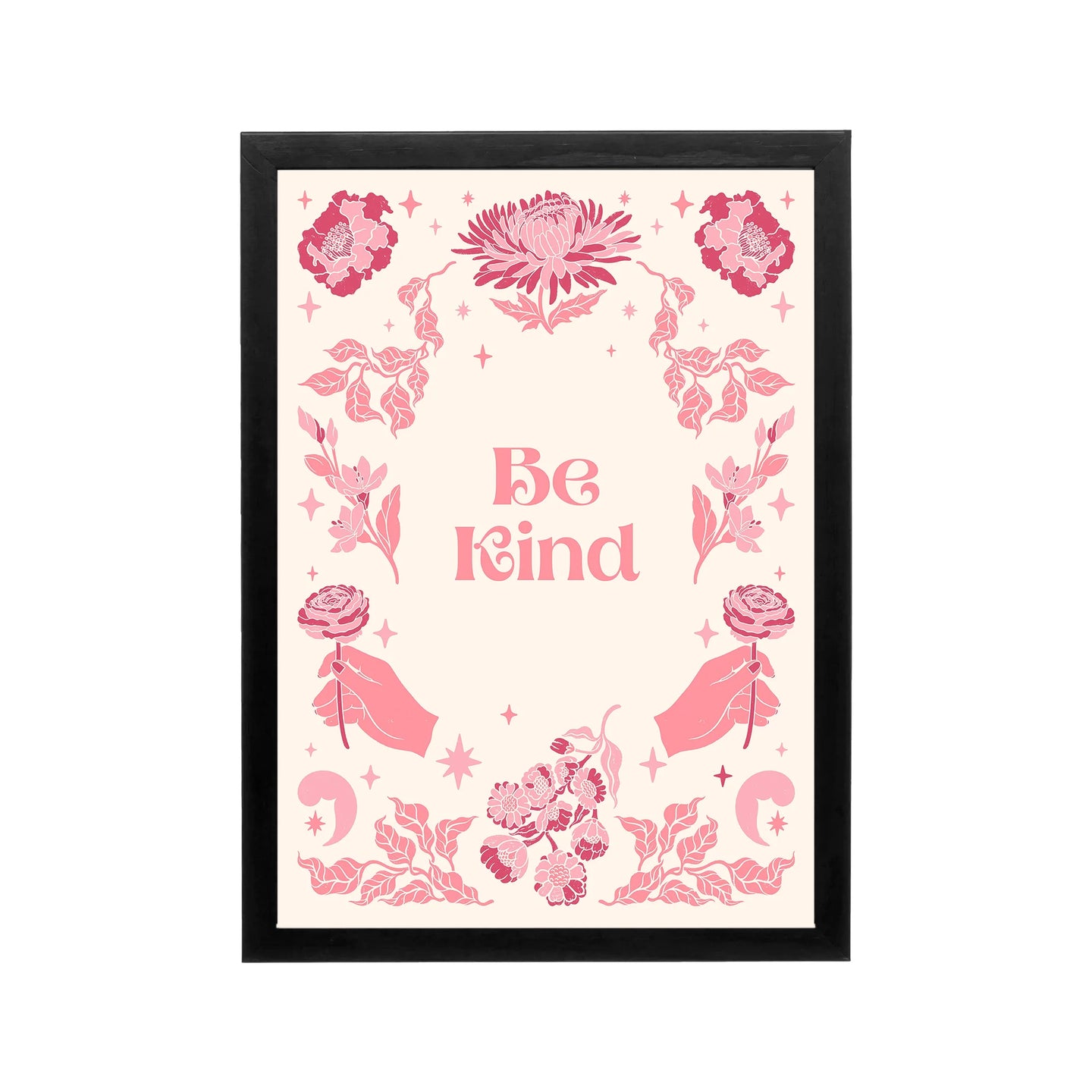 Pink Be Kind floral affirmation poster with blush typography and preppy Y2K style for bedroom or dorm decor