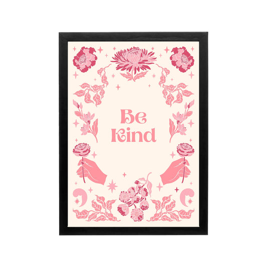 Pink Be Kind floral affirmation poster with blush typography and preppy Y2K style for bedroom or dorm decor