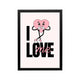 Pink heart character over Love me text in black and blush preppy Y2K style for bedroom or dorm wall art