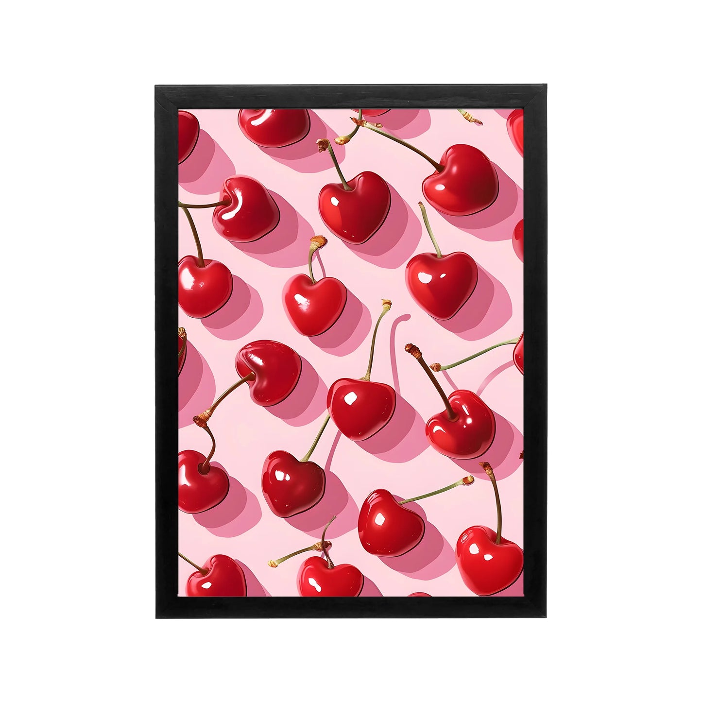 Pink and red cherry heart pattern wall art in glossy Y2K style for bedroom dorm vanity or workspace