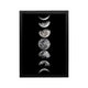 Black and white lunar phase print with vertical moons on a black background, minimalist wall art for modern spaces