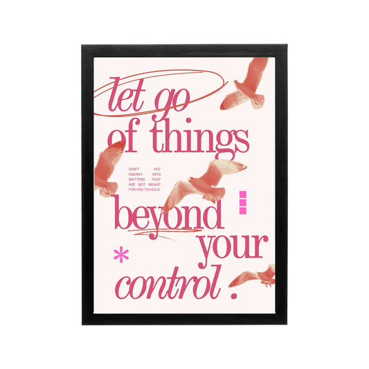 Pink let go of things poster with birds, blush and coral typography, preppy Y2K affirmation wall art for bedroom or dorm