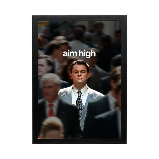 Inspiring wall art featuring a determined figure in a suit with striking lighting for a modern home office.