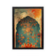 Teal and crimson ornamental Arabian wall art with golden hues and black framing, ideal for a refined Ramadan majlis or prayer corner.