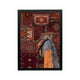 Horse head over ornate Persian carpet collage in crimson and gold, Arabian inspired wall art for a majlis or iftar space.