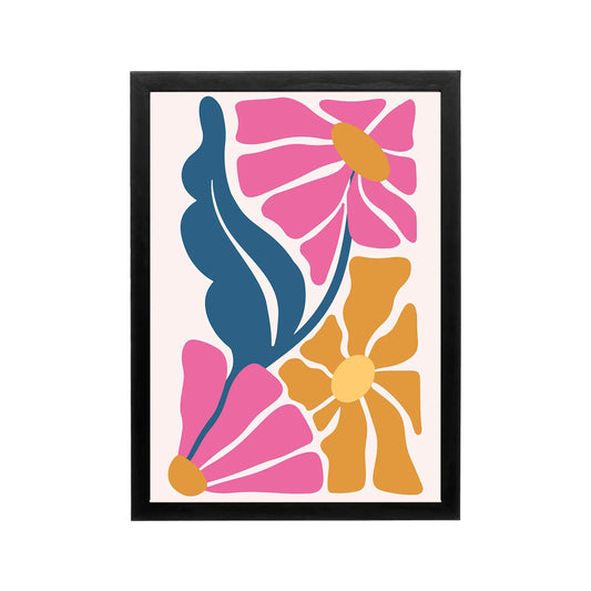 Abstract pink blue and gold floral poster in preppy Y2K style for bedroom dorm or vanity