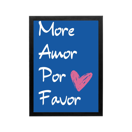 Blue and white More Amor Por Favor typography print with pink heart, preppy Y2K style for bedroom or dorm
