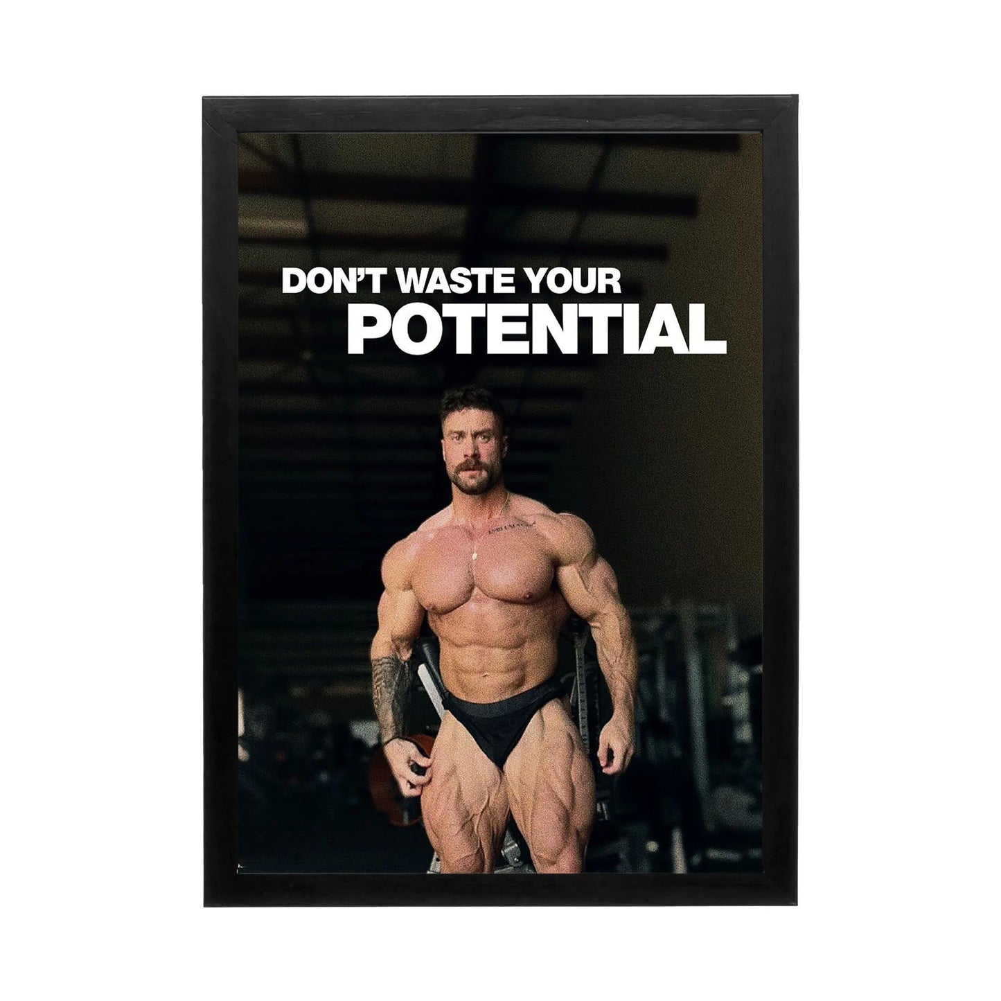 Muscular man wall art with dramatic lighting, perfect for a high-performance gym or office.