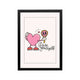 Pink heart character holding mirror with Love yourself text, preppy Y2K affirmation wall art for bedroom or dorm