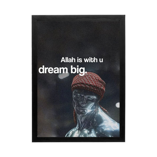 Inspirational 'Dream Big' wall art featuring a defined figure and striking lighting for a motivational office space.