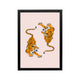 Two mirrored tigers on blush pink, bold orange black graphic art for preppy Y2K bedroom, dorm, or vanity decor