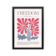 Pink Freedom floral poster with black serif typography, Y2K-preppy colors, and uplifting dorm room decor style