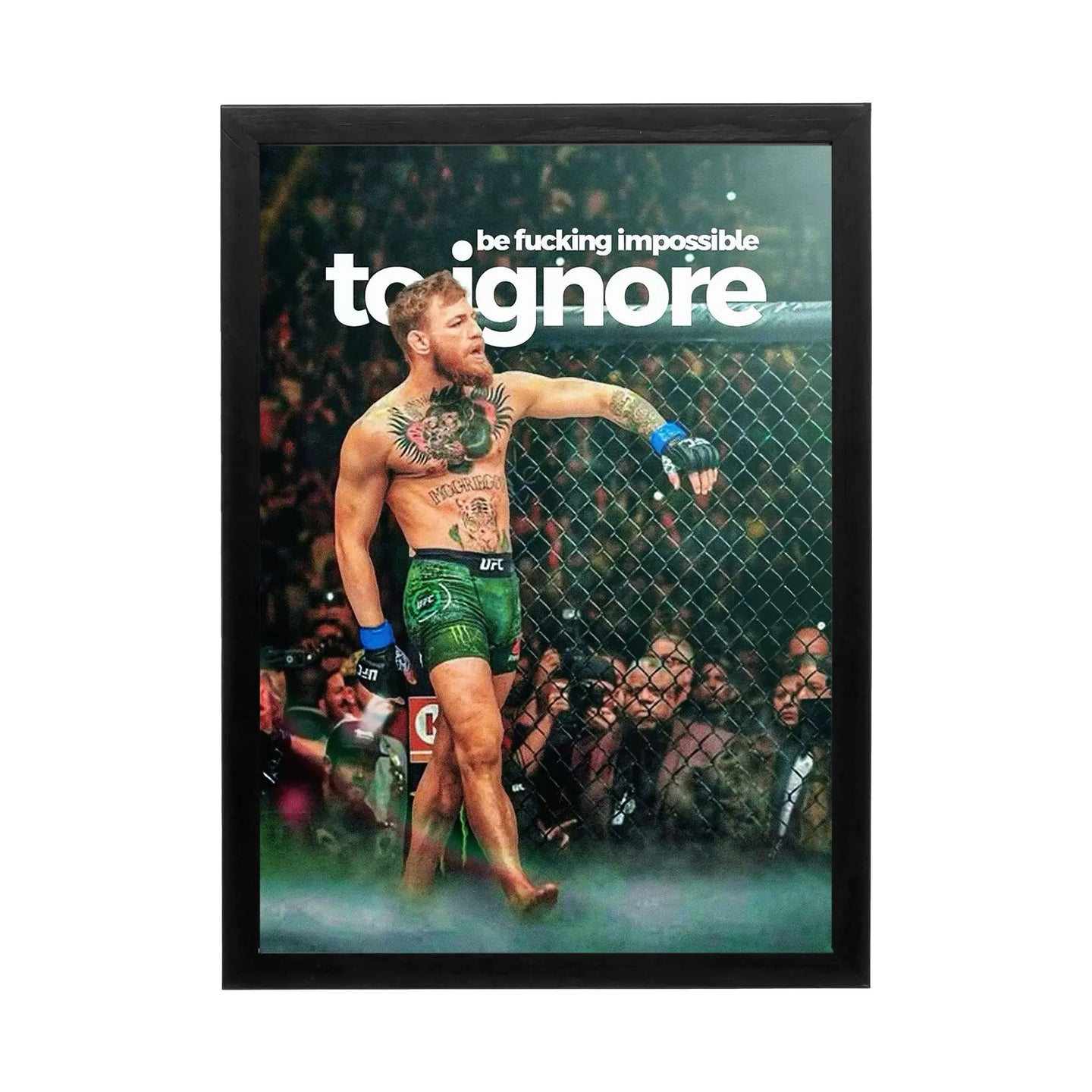 Powerful wall art of a fighter with vibrant colors and dynamic lighting, perfect for a high-performance workspace.