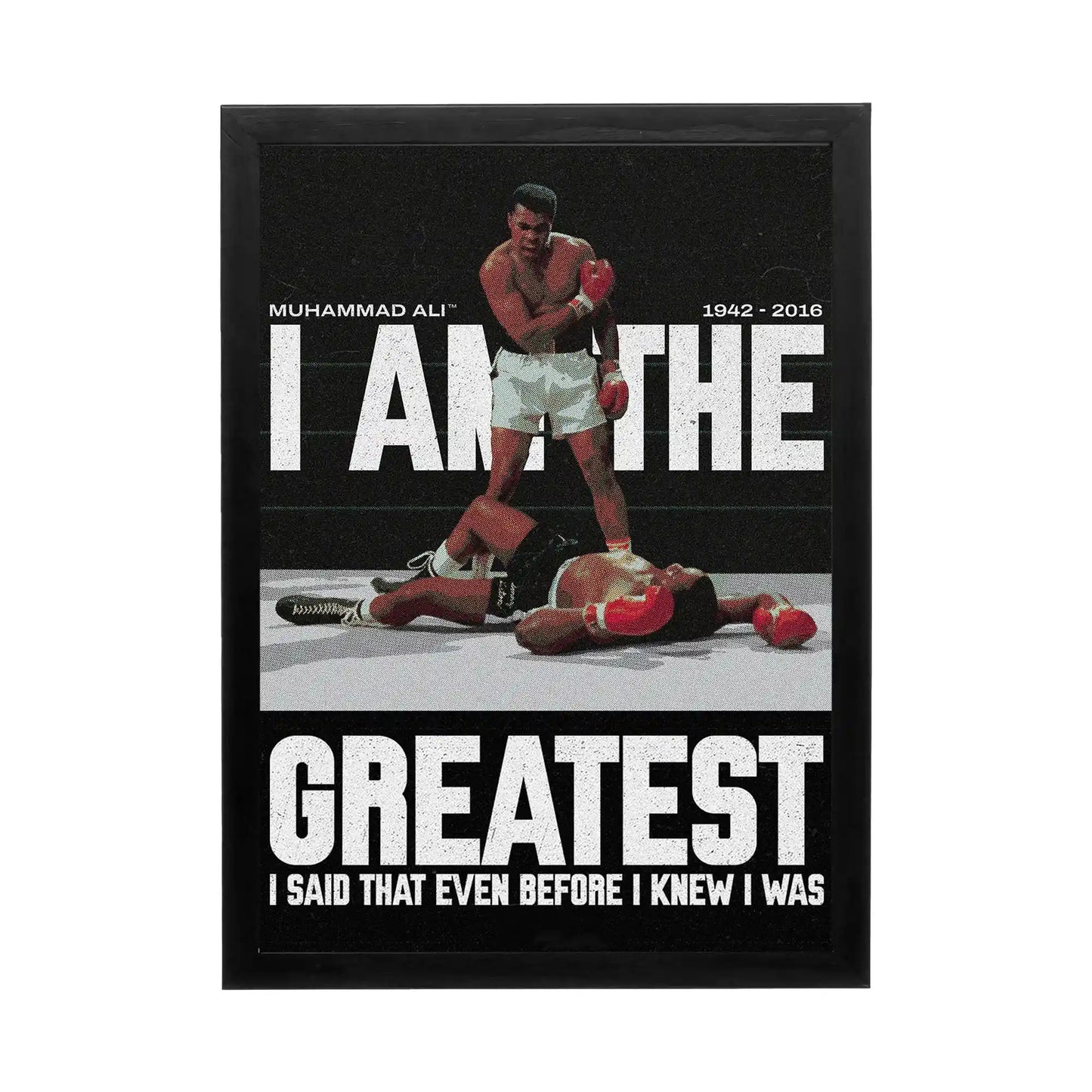 Muhammad Ali striking wall art with high contrast lighting for a powerful workspace decor.