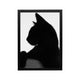 Black cat silhouette in high contrast monochrome framed wall art for minimalist living room or hallway decor