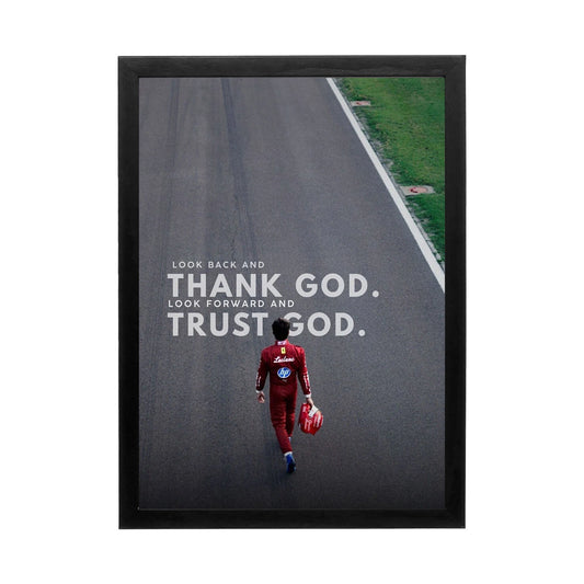 Inspirational wall art featuring a powerful figure on a race track, perfect for enhancing a high-performance workspace.