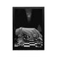 Black and white luxury chess and jewelry print, high-contrast editorial monochrome wall art for a modern living space