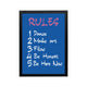 Blue poster with pink Rules and white numbered affirmations, preppy Y2k typography for bedroom dorm or workspace