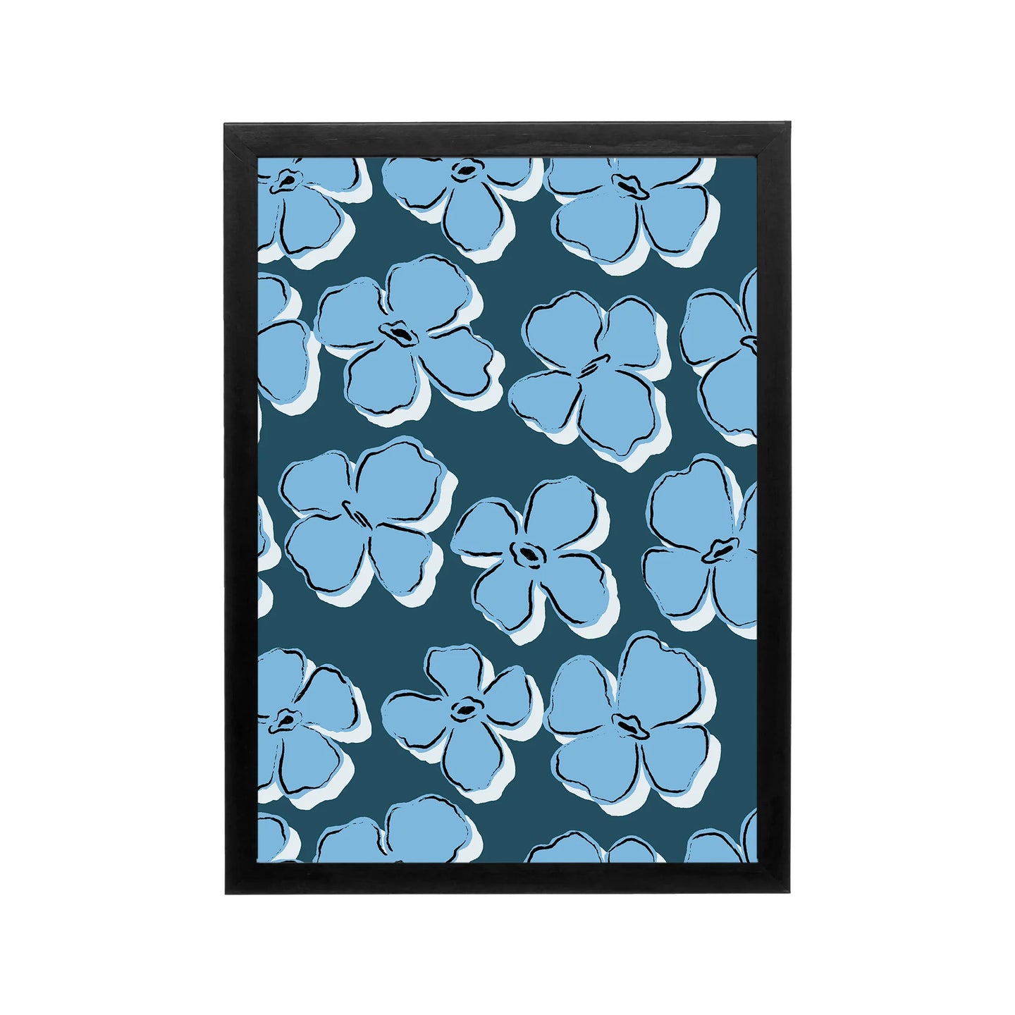 Blue floral pattern wall art in preppy Y2K style for bedroom, dorm, vanity, or workspace