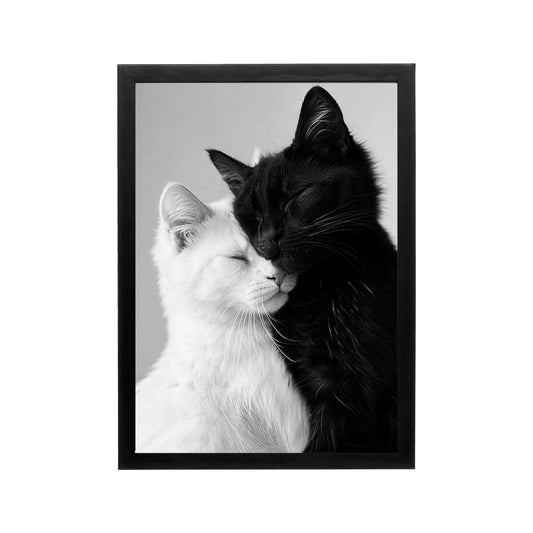 Black and white cat portrait in soft tonal contrast, minimalist framed wall art for calm modern living spaces