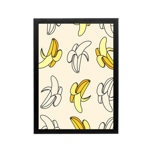 Framed banana pattern art in cream, black, and yellow, playful preppy Y2k style for bedroom dorm or workspace