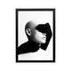 Black and white editorial portrait with hand over face, high contrast minimalist wall art for modern living room or office