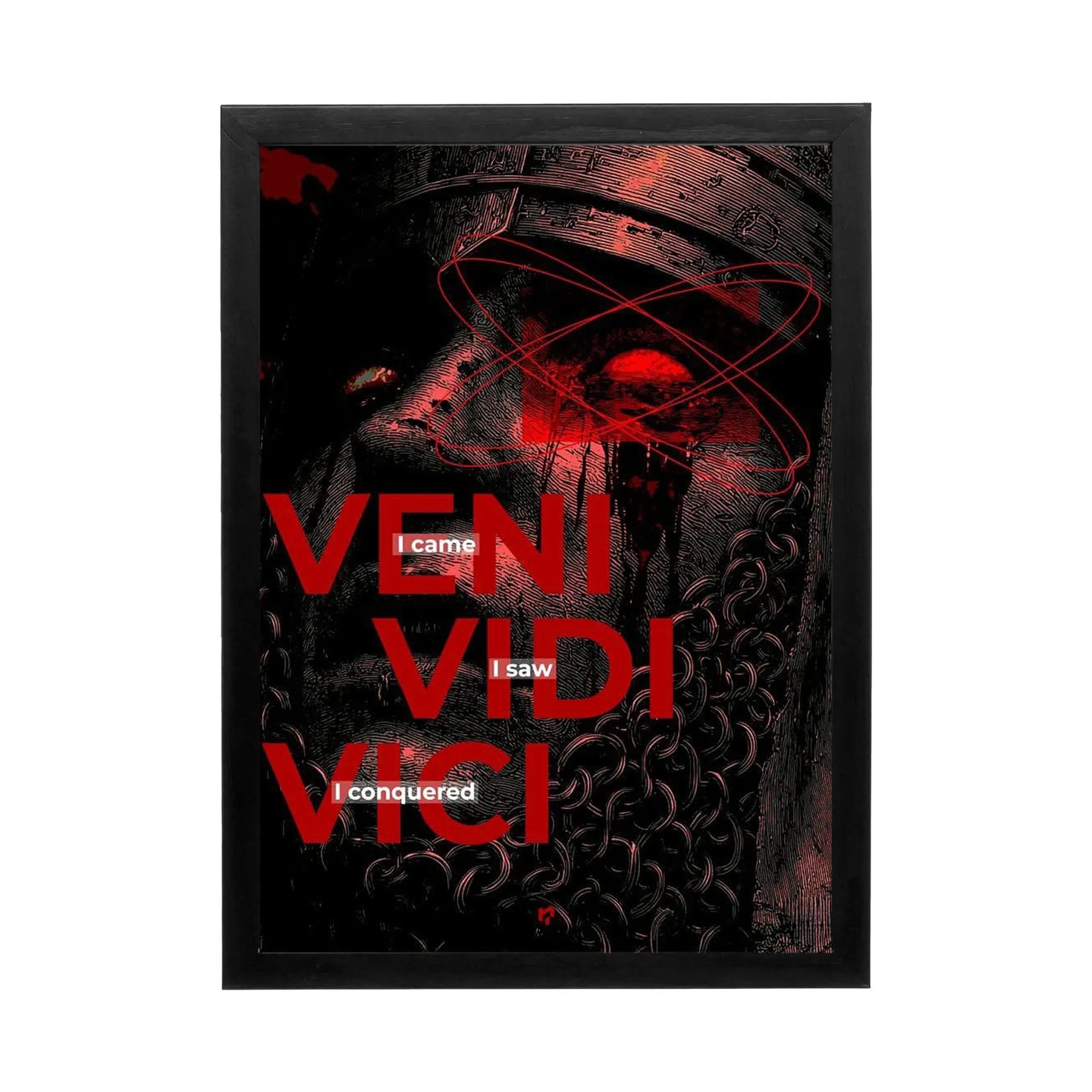 Dramatic red wall art featuring ancient warrior motifs, perfect for a high-performance office or study.